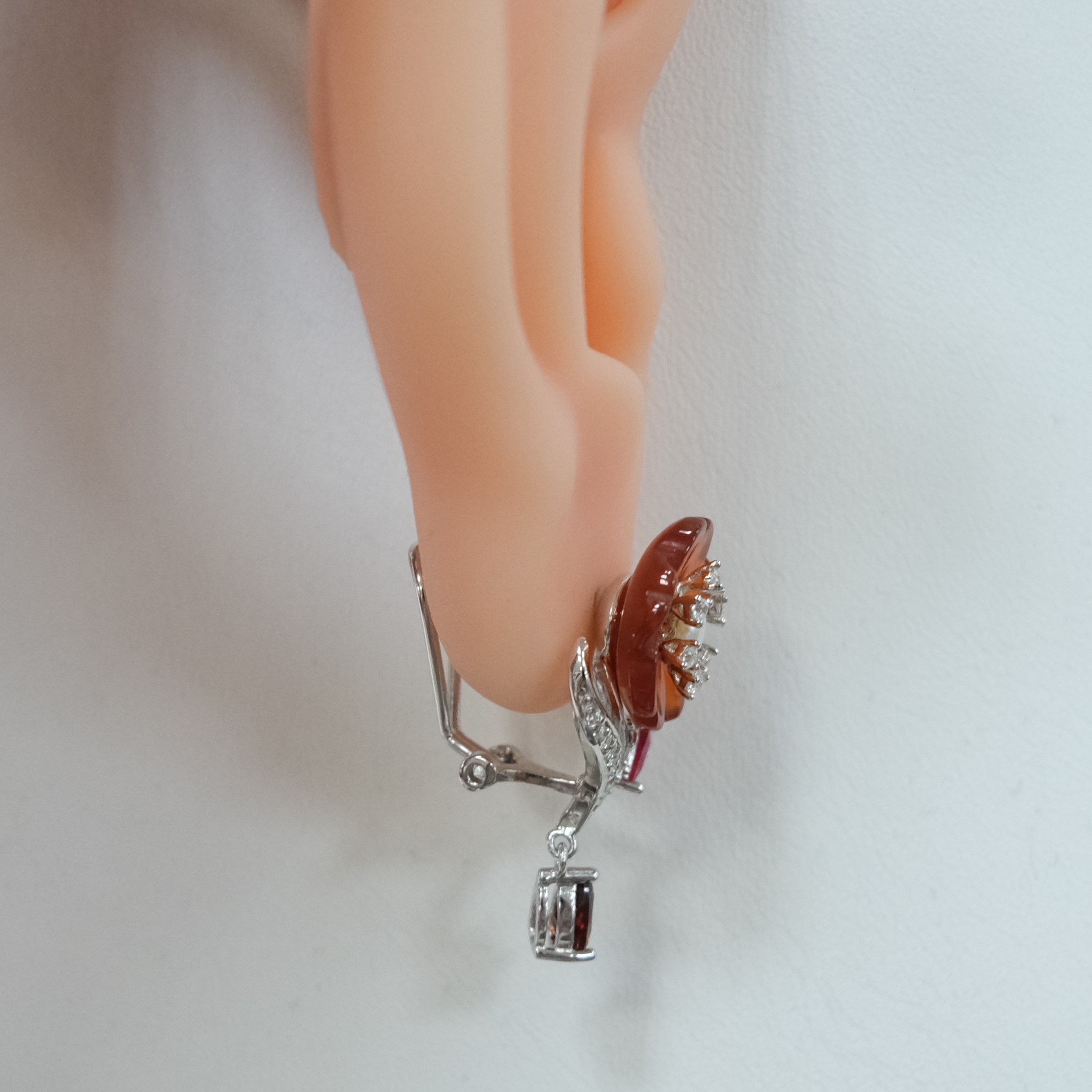 Серебряные серьги с агатами "Цветы"